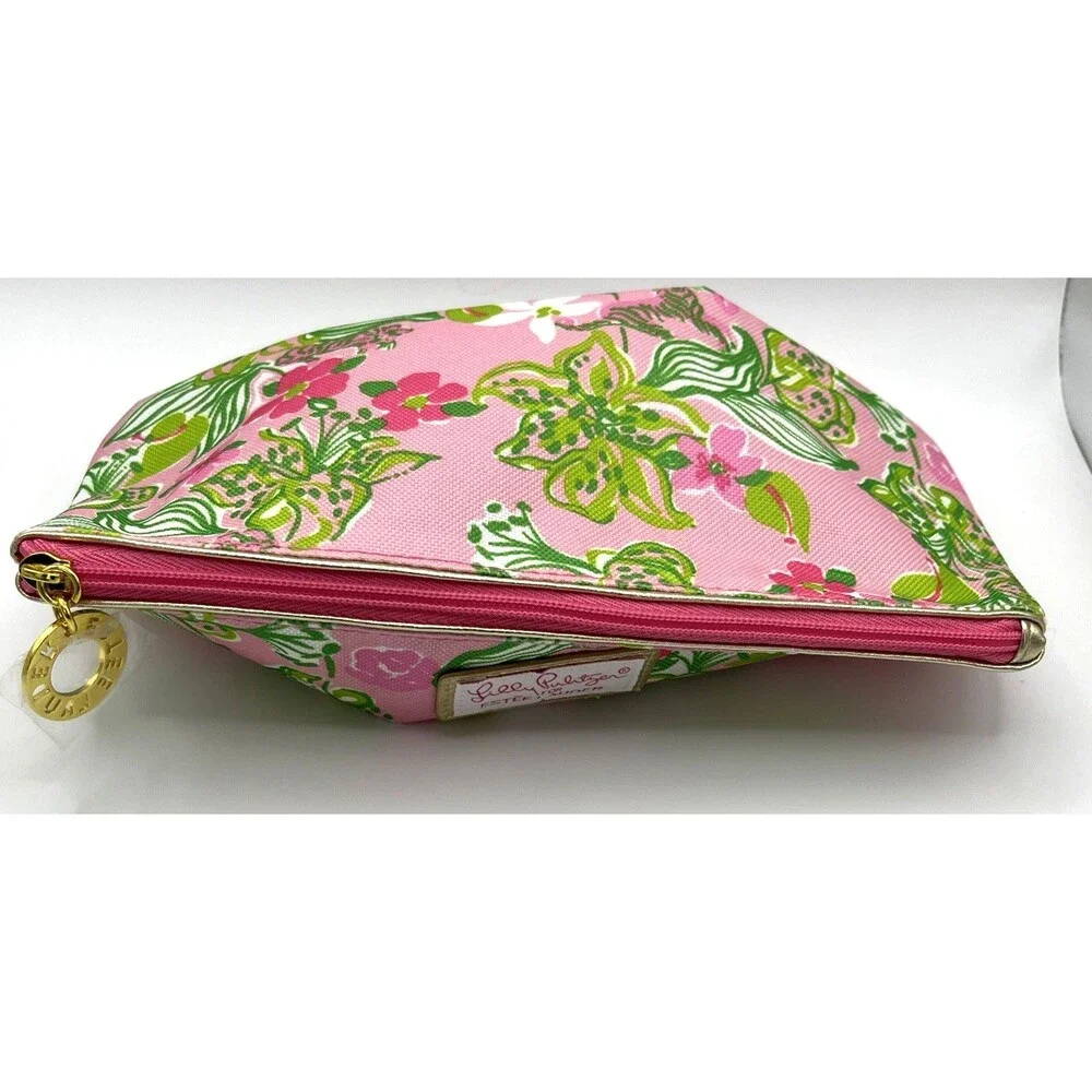 Lilly Pulitzer For Estee Lauder Makeup Bag Pink Tiger Flower Cosmetic Travel